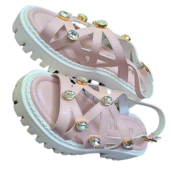 LORIBLU Made In Italy Pink Ankle Strappy Leather Sandal Beaded 38IT, 7.5US - Picture 4 of 10